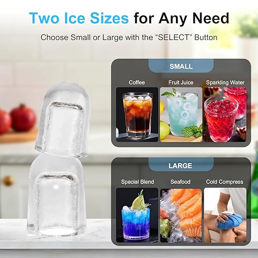Kismile Ice Maker Countertop, 26Lbs/24H Bullet Portable Ice Maker Machine with 2 Ice Sizes, Interior Light, Self-Cleaning, 8 Cubes in 6 Mins, 0.8L Compact Ice Maker for Home, Kitchen, Stainless Steel