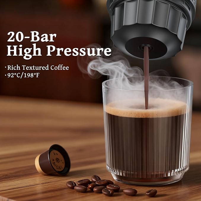 Portable coffee Maker, Electric Espresso Machine for Travel, 7500mAh Battery Capacity USB-C Rechargeable, Compatible with Ground Coffee & NS Capsules