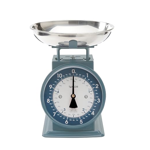 Taylor Mechanical Kitchen Weighing Food Scale with Bowl, Weighs up to 11lbs, Measures in Grams and Ounces, Food Scales for Kitchen, Storm Blue