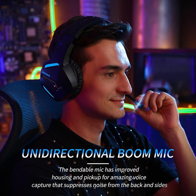 BINNUNE Wireless Gaming Headset for PS5 PC, 120H Ultra-Long Battery, 2.4GHz & Bluetooth 5.3 Wireless Gaming Headphones, PS5 Hadset Wireless with Mic, 50mm Drivers, Comfort Over Ear Headphones,Blue