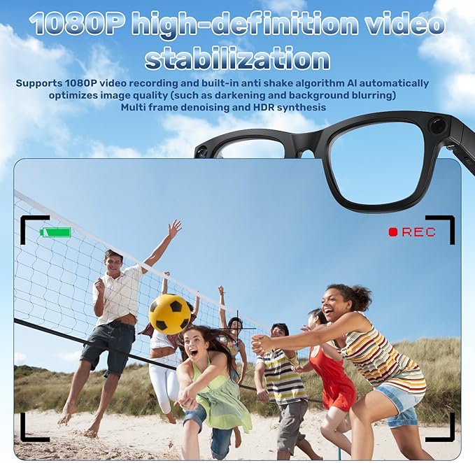 TREEFIA AI Smart Glasses with 1080P HD Camera, AI Real-Time Translation, Bluetooth Audio – Smart Glasses with Camera, Hands-Free Video Recorder for Travel, Sports, Outdoor Use (E03S Black)