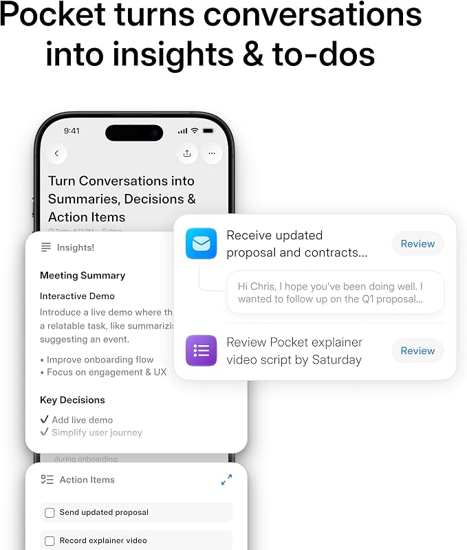 Pocket AI Voice Recorder & Smart Assistant – Auto Transcription, Summaries & Action Items – AI Note Taker for Meetings, Calls & Productivity - Baby Pink
