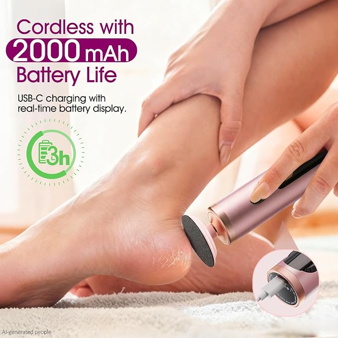 Electric Foot Callus Remover Rechargeable, Professional Pedicure Tools for Feet with 40PCS Sandpaper Discs, Adjustable Speed Heel Scraper for Cracked Heels, Foot Care Scrubber File for Dry Dead Skin