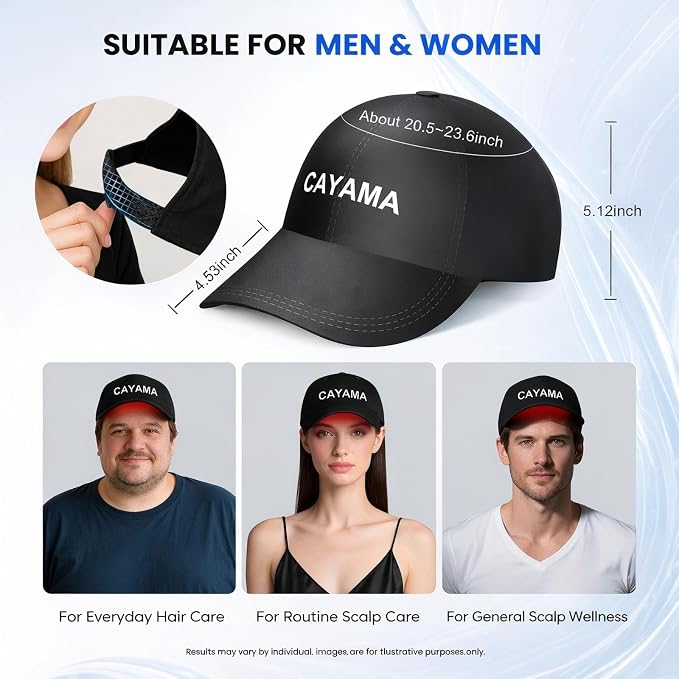 CAYAMA Red Light Hair Growth Cap, Cordless Red Light Therapy for Hair Growth Appearance, Adjustable Fit with Remote Control, At-Home Scalp Care for Men & Women