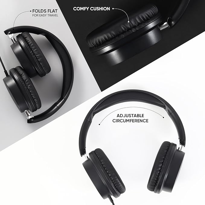 Kids Headphones Bulk 10 Pack for School, HD Mic Stereo Sound Over-Ear Headphones for Classroom, Comfortable Fit, Foldable, 3.5mm Jack Wired Headphones for Kids ipad Tablets Computer Travel