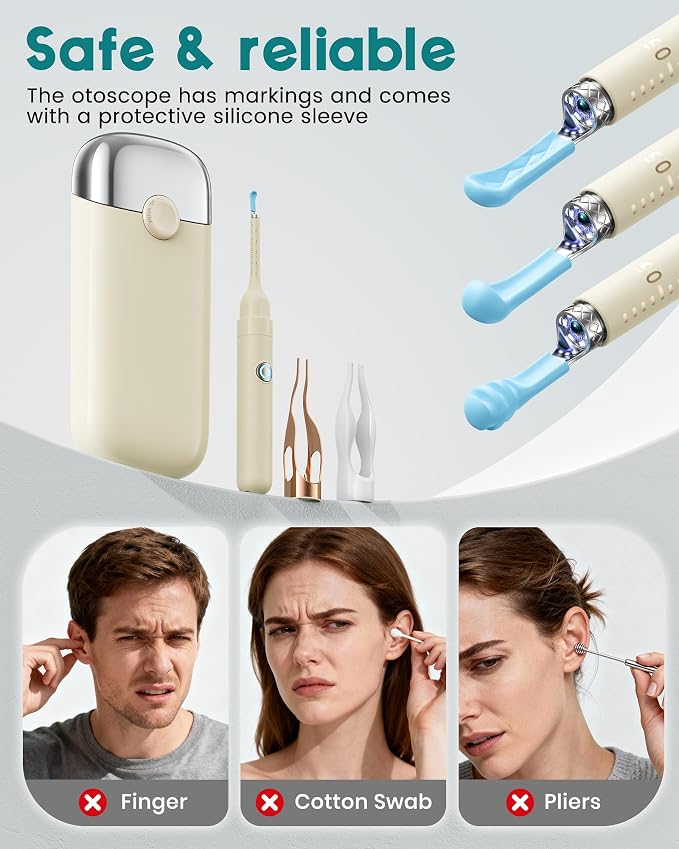 Loyker Ear Wax Removal, Ear Cleaner with 1080P Camera, Ear Cleaning Kit with 12 Ear Pick, Visual Ear Picker Earwax Remover Tweezers with 6LED Light, Ear Camera for iPhone, iPad, Android Phones, White