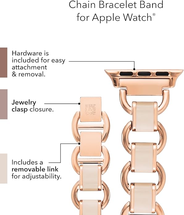 Anne Klein Fashion Chain Bracelet for Apple Watch, Secure, Adjustable, Apple Watch Replacement Band, Fits Most Wrists