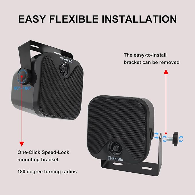 Herdio 4 Inches Heavy Duty Waterproof Boat Marine Box Outdoor Speakers Surface Mounted for Skid Steer ATV UTV RZR RV Golf Cart Tractor Powersports Boat Truck Jeep(4 Black Speakers)