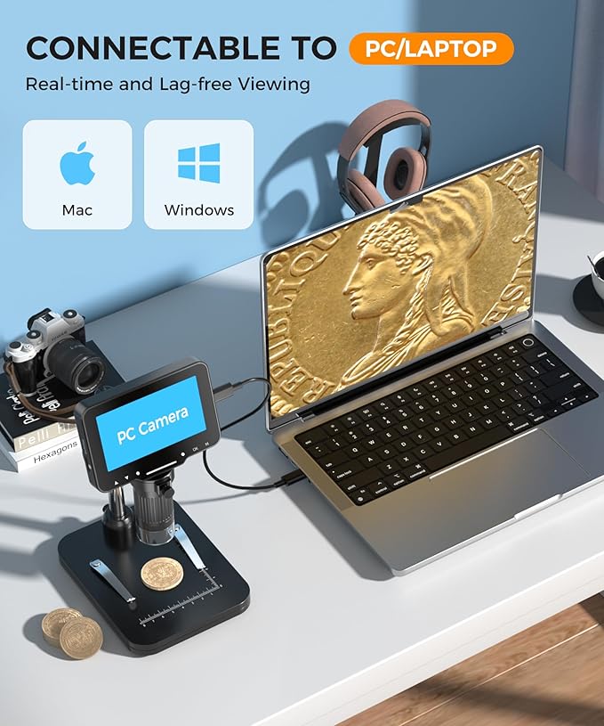 LCD Digital Microscope,4.3 Inch 1080P 10 Megapixels,10MP Camera Video Recorder with HD Screen,1-1000X Magnification Zoom Wireless USB Stereo Microscope Camera,