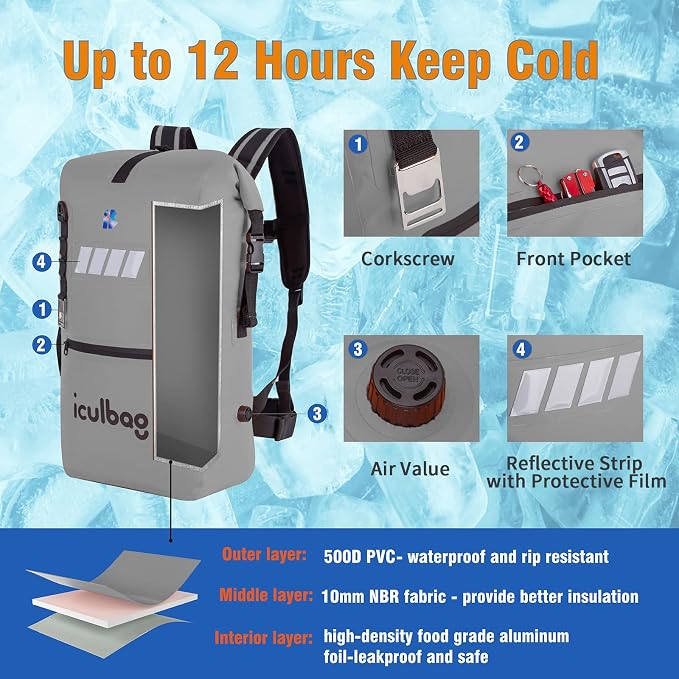 Cooler Bags Insulated Leak Proof Soft Ice 42Cans Large Cooler Backpack Insulated Waterproof Leak Proof Travel Hiking Beach Camping Picnic Lunch Bags for Men Women for 12Hour Cooling