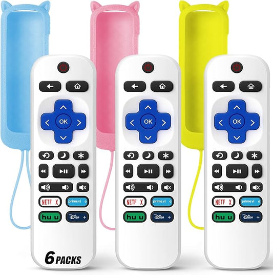(Pack of 3) Replacement Remote Only for Roku TV with Soft Silicone Protective Cover (Glow in The Dark), Universal Remote for TCL/Onn/Hisense/Sharp/Element/Philips Roku Smart TV (Elegant White)