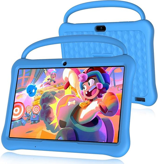 Kids Tablet 10 inch, Android Tablets for Kids with 64GB ROM, 6000 Mah, Tablet PC with Time Limits 1280 * 800 IPS Touch Screen Kid-Proof Case Parental Control Learning App (Blue)
