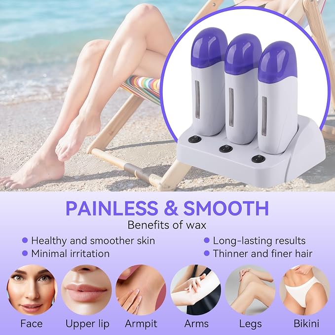 Wax Warmer for Hair Removal, Professional Abs Roll on Wax Heater Waxing Body Hair Removal Hot Wax Machine for Hand, Foot, Elbow, Arm, Leg, Armpit and Bikini Line Easily