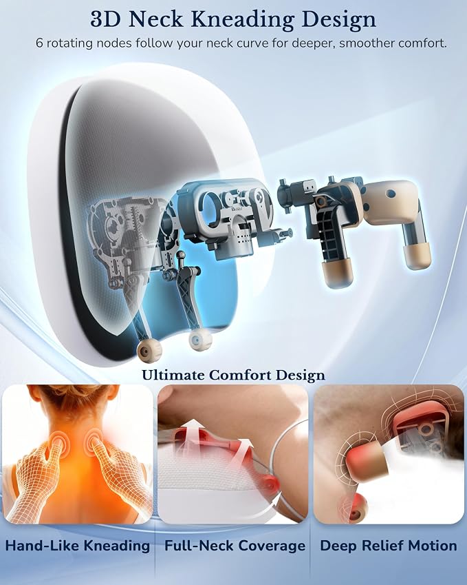 JZBRAIN 3-in-1 Neck Massager Pillow with Heat, Rolling Shiatsu | neck massage pillow, cervical neck pillow for pain relief, lying down neck massager, neck tension relief, Cervical Traction,