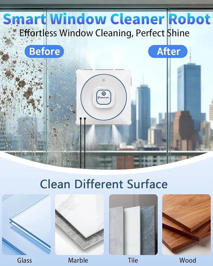 Window Cleaning Robot, 8000Pa Auto Window Cleaner with Intelligent Path Planning, 15-Stage Anti-Fall for High-Rise Glass, App & Remote Control, Hands-Free for Tile & Floor-to-Ceiling Windows