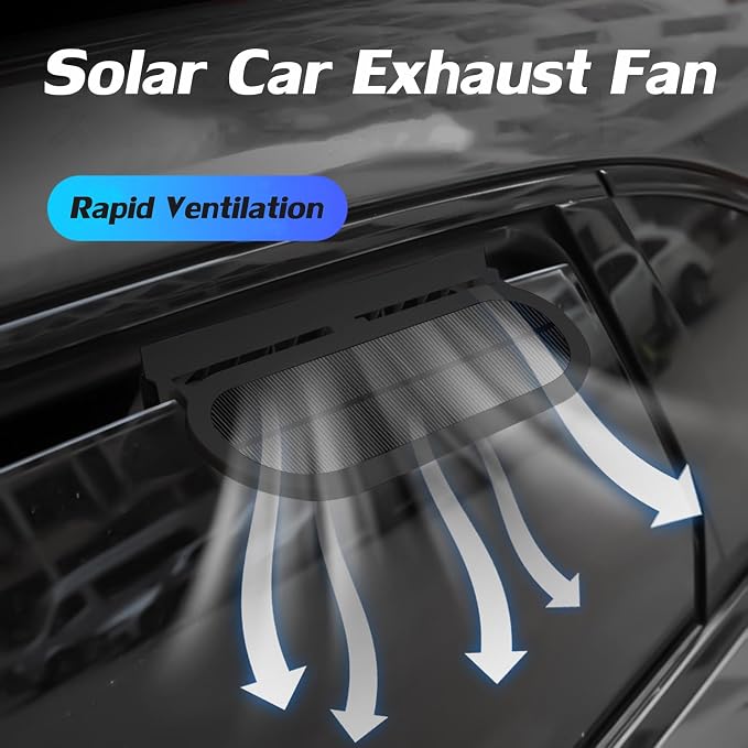 Solar-Powered Exhaust Fan for Car Windows - Vehicle Ventilation with 3 Air Outlets (Black)