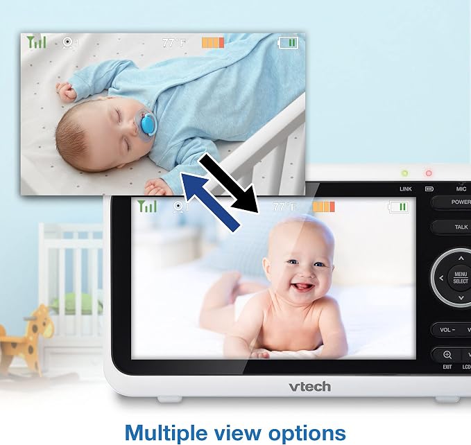 VTech Baby Monitor with 2 Cameras No WiFi & 5" Screen – Split-Screen, Patrol Mode, Night Vision, Two-Way Talk, Temperature Sensor, Lullabies, 1000ft Range | VM350-2