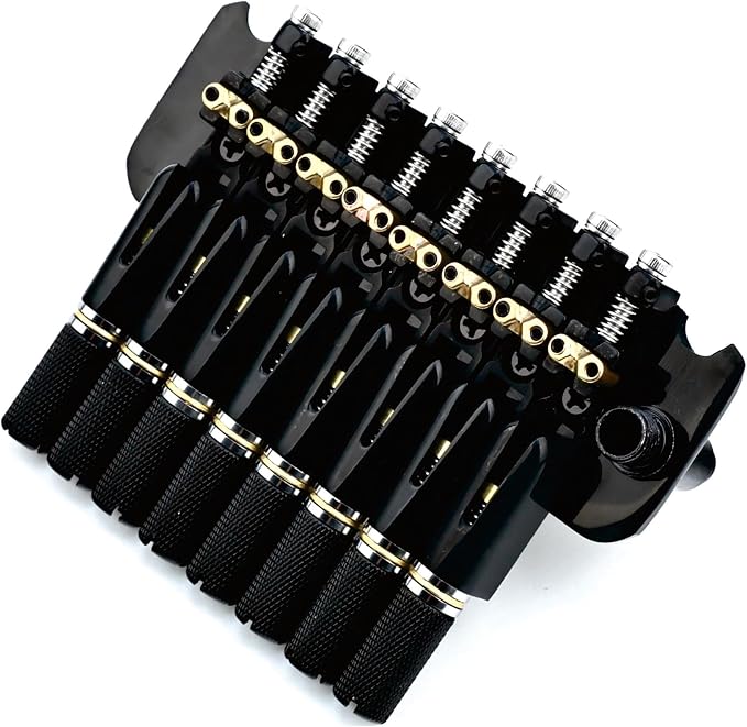 10.5mm 8-String Headless Electric Guitar Bridge, 2 point tremolo bridge - Brass Block Saddle Hardened Steel Plate,Fit for 8 String Headless Electric Guitar Replacement parts（All Black）