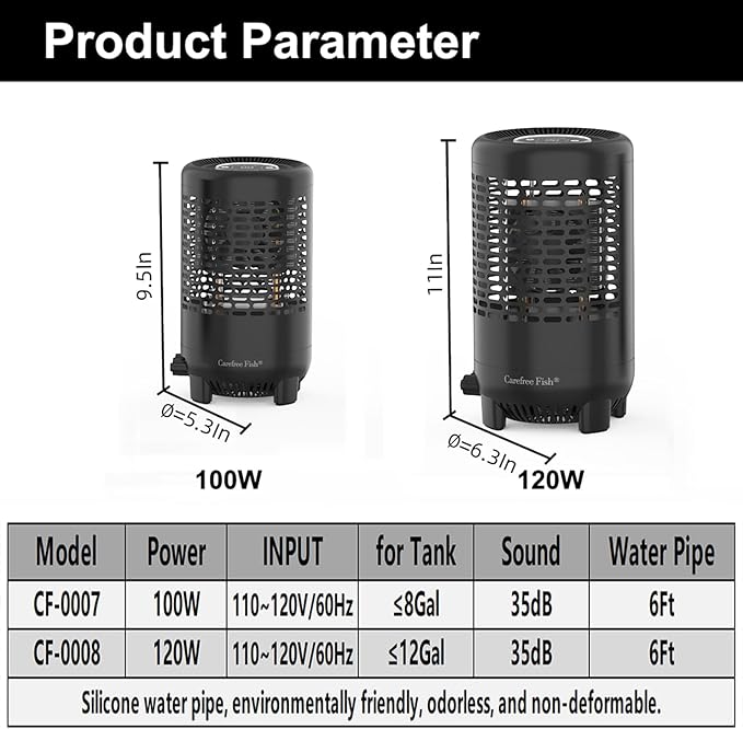 Carfree Fish Aquarium Chiller Semiconductor Technology Cooling Water Low Noise 35dB Long Service Life Small Size Energy-Saving for ≤12Gal Tank(Patent No.: US D1065431S)