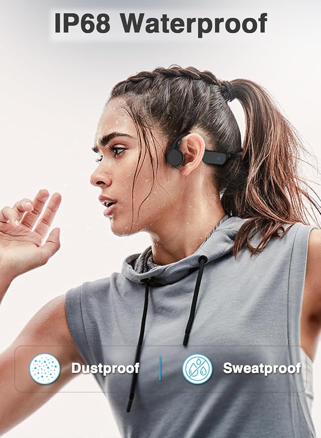Bone Conduction Headphones for Swimming, IPX8 Waterproof Bluetooth 5.3 Open Ear Headphones with 32GB MP3 Player, 10H Battery, Built-in Mic for Running, Cycling, Workout
