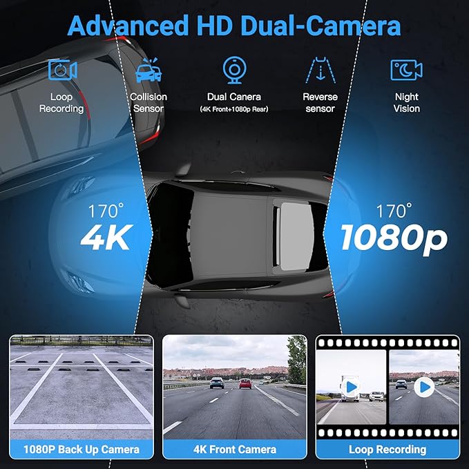 Carpuride W703 Wireless CarPlay for Apple CarPlay & Android Auto, 7" IPS Portable Car Audio Receivers with 4K Front and 1080P Backup Cam, Loop Recording/Mirror Link/Light & G-Sensor/Siri/Navigation/FM