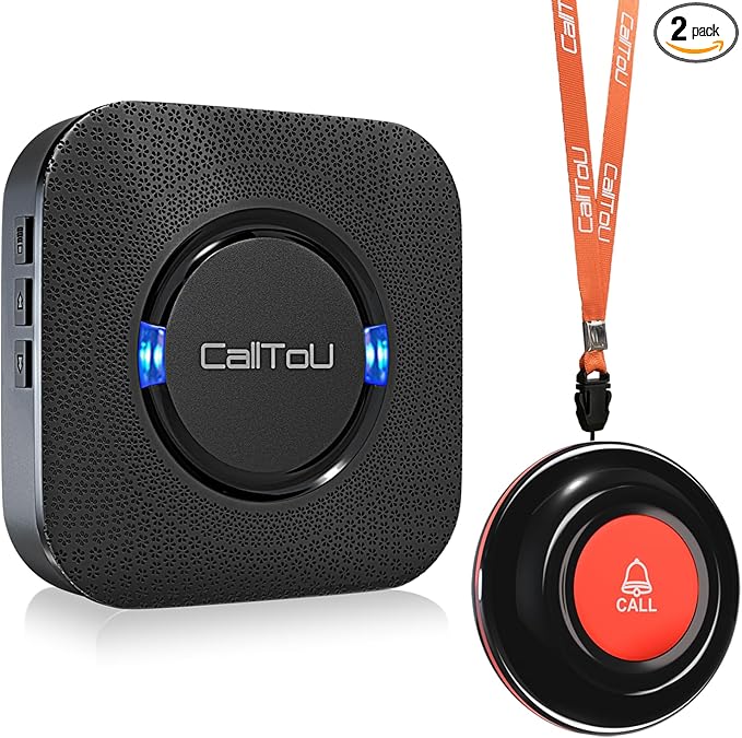 CallToU Caregiver Pager Wireless Call Button for Elderly at Home, Call Bell Alert System for Seniors and Patients, 1 Plug-in Receiver and 1 Waterproof SOS Button, No WiFi or Monthly Fee