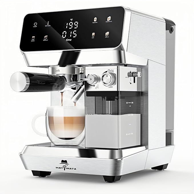 MAttinata CM1833L Automatic Cappuccino Machine, 20 Bar Espresso Machine, Coffee Maker with Dual Boiler & Self-Cleaning Milk Frother, Touch Screen Latte Machine, Stainless Steel for Kitchen, Silver