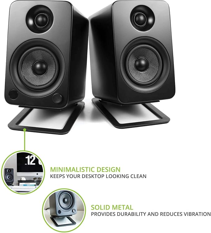 Kanto S4 Tilted Desktop Speaker Stands for Medium Bookshelf Speakers & Mid-Size 3”-4” Studio Monitors | Supports 8 lbs | Damping Foam Padding | ¼”-20 Mounting | Pair | Black