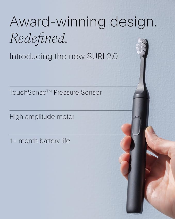 SURI 2.0 New Sonic Electric Toothbrush with Pressure Sensor | 1 Month+ Battery | Electric Toothbrush for Adults | Travel Toothbrushes | Tooth Brush | Black