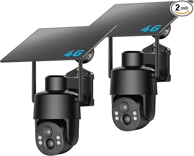 4G LTE Cellular Security Camera, No WiFi Needed, 4MP Live Video, 360° Full View, Built-in SIM Card, Color Night Vision, Instant Alerts, 2 Storage Ways, Solar Outdoor Camera for Off-Grid Areas