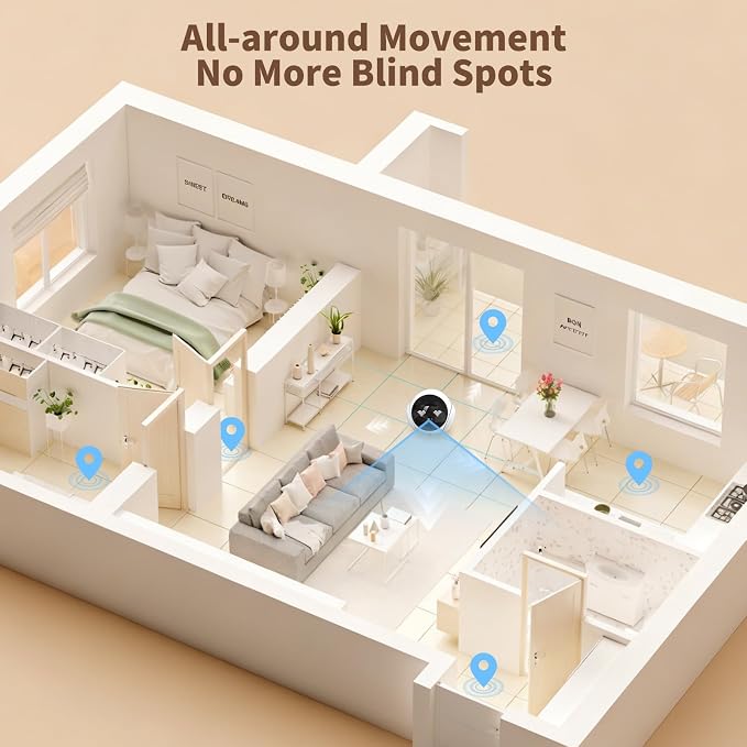 1080P Moving Pet Robot Camera, Smart Home Security Robot with Auto Tracking, Night Vision, 2-Way Audio, Auto-Recharge, Motion Alerts, App Control for Pet, Baby & Elderly Care