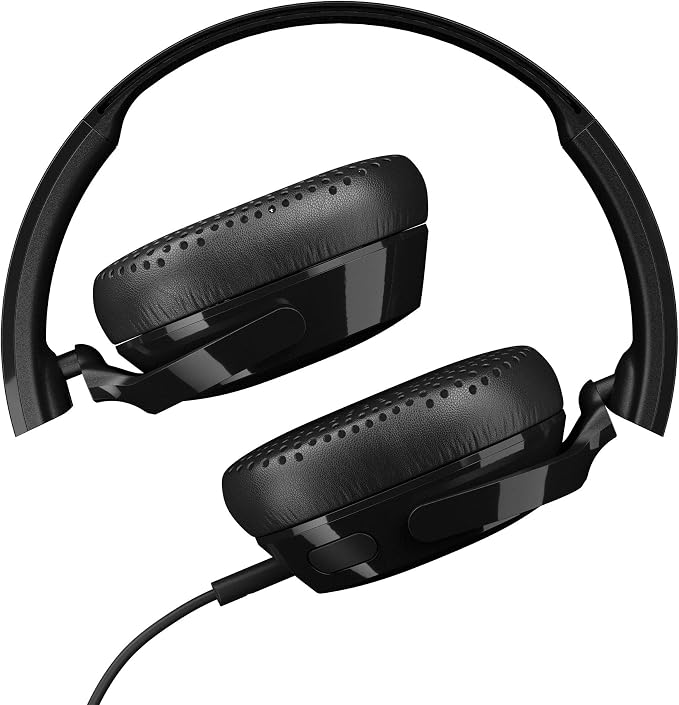 Skullcandy Riff On-Ear Wired Headphones, Convenient for Travel with 3.5mm AUX Plug, Built-in Microphone, Foldable Lightweight Comfortable Design, Durable Headband, Reliable Simplicity - Black