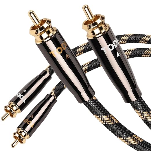 TODN Audiophile RCA Cables 10ft OCC Dual Shielded for HiFi Stereo Audio | RCA to RCA, Noise Reduction, 24K Gold-plated Plug, Male to Male, Left and Right Channel, For Turntable/CD/Amp