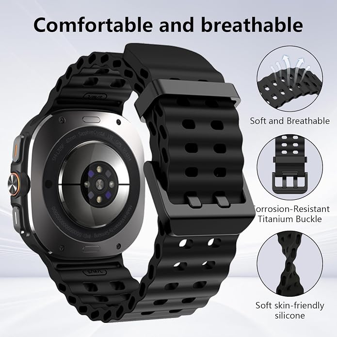 Sport Silicone Bands Compatible for Samsung Galaxy Watch Ultra 47mm (2025/2024), Breathable Wristband Waterproof Replacement Soft Silicone Strap for Men Women