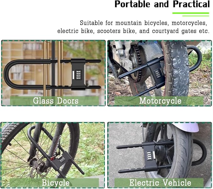 4 Digit Combination Padlock,Heavy Duty Anti Theft U-Shape Security Code Lock with Adjustable Shackle,for Bicycles, E-Bike,Mountain Bike,Road Bike,Gates,Shed, Fence [ Adjustable Range 170-190mm]