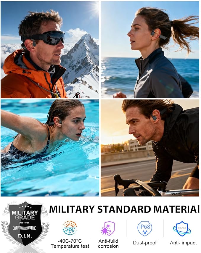 Bone Conduction Headphones, IPX8 Waterproof Swimming Headphones, Open Ear Headphones with MP3 Mode 32GB Memory Up to 12 Hours Playtime, Bluetooth 6.0 Earbuds Secure Fit for Running and Fitness