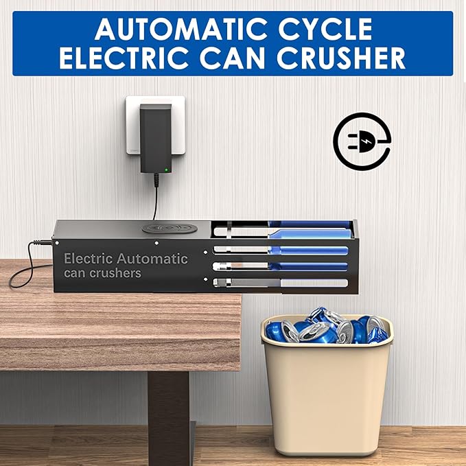 YOTAN Automatic Can Crusher, 8oz&12oz&16oz Electric Can Crushers for Recycling Wall Mounted, Aluminum Can Crusher Electric, Can Trash Compactor for Aluminum Seltzer, Soda, Beer Cans and Bottles