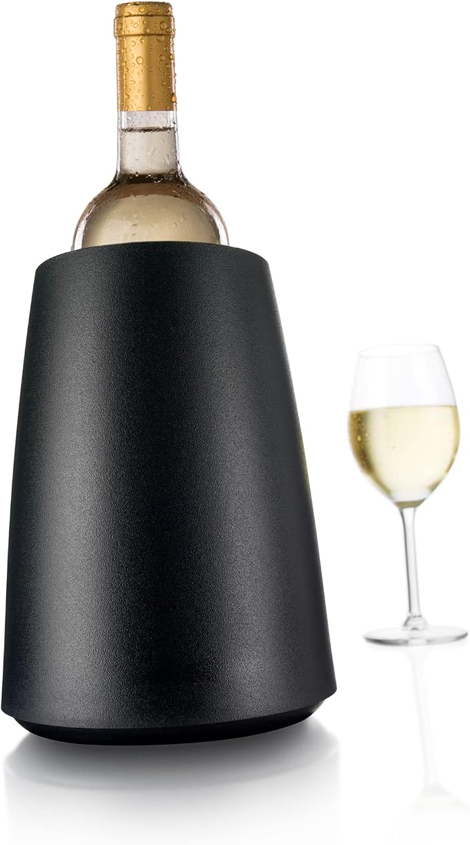 Vacu Vin Elegant Wine Cooler – Black – Active Wine Bottle Chiller with Freezer Sleeve – Modern Insulated Cooler – Keeps Wine Cold Without Ice – Sleek Tabletop Design for Home & Events