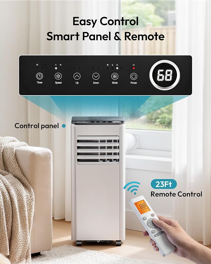EUHOMY 8,000 BTU Portable Air Conditioner, 3-in-1 Portable AC Unit with Cools, Dehumidifier, Fan, 50 dB Sleep Mode, Cools 350 Sq.Ft. with 350 CFM Airflow, Installation Kit for Bedroom, Livingroom