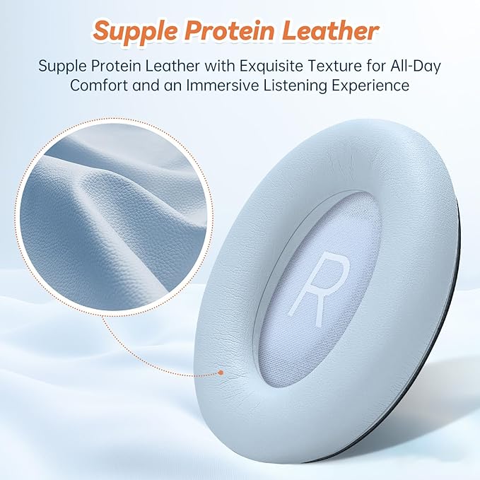 Aurivor Replacement Ear Pads for Bose QuietComfort 45 35 ii (QC45 QC35) Headphones, Earpads Cushions for QC SE SC & New Quiet Comfort (Deep Bass), with Softer Foam & Protein Leather (Moonstone Blue)
