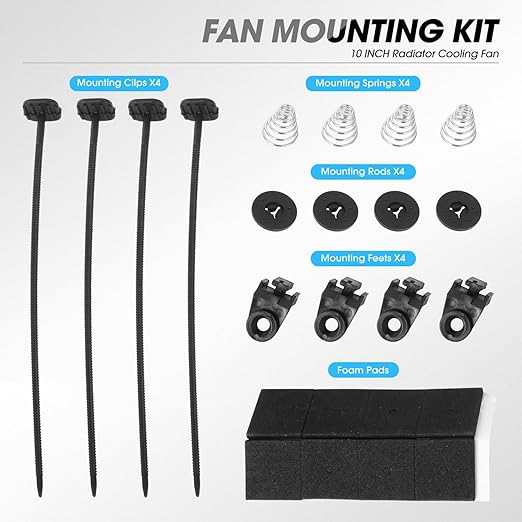 DNA Motoring 2pcs 10Inch Electric Radiator Cooling Fan Thermostat Wiring Switch Relay Kit, Universal High Performance Slim Fan Push Pull Electric Radiator with Mount Kit, RAF-10X2+SW-KIT