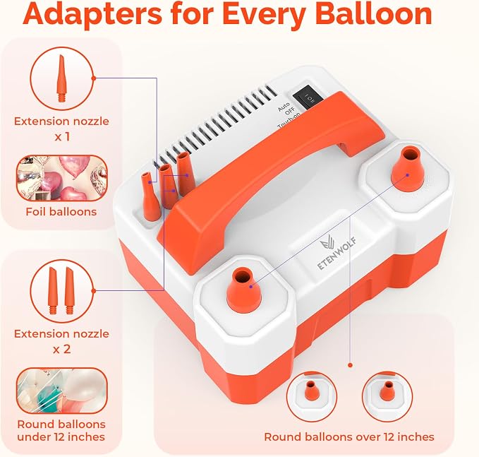 ETENWOLF Electric Balloon Pump for All Balloons 110V 600W Balloon Blower for Party Metalic Latex 260q Foil Balloons, Balloon Inflator for Birthday Decorations