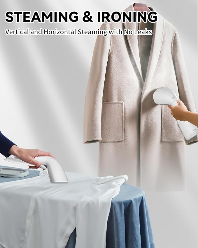Steamer for Clothes Dual Voltage Travel Steamer 110V-220V for Worldwide Use, Clothes Steamer Handheld Steam Iron Travel Essentials, 1190W Quick Wrinkle Removal, Leakproof, White