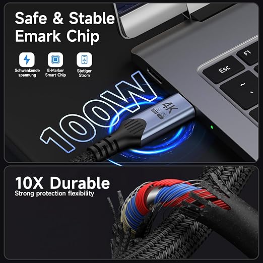 Long USB c Cables 2Pack 20FT,USB Type C 100W Fast Charging,USB c 3.2 Gen 2x2 Compatible with Thunderbolt 4/3,20Gbps high Speed Data Transfer,4K@60Hz Video with Monitor/Display/Dock/SSD/Hub.