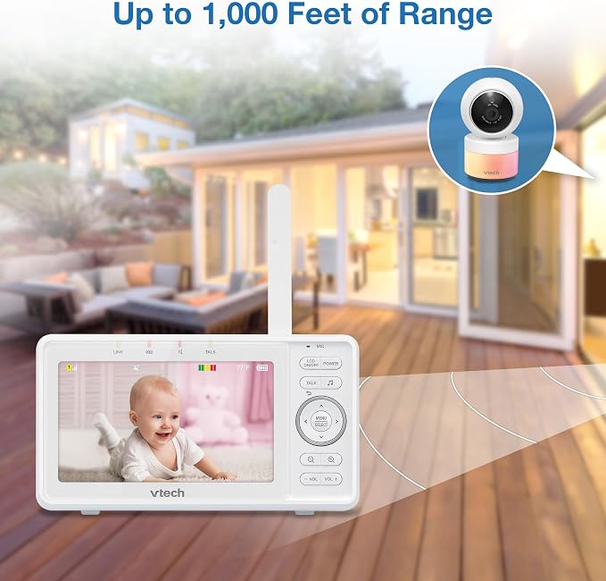 VTech Video Baby Monitor VM5263, 5" HD LCD, Pan-Tilt-Zoom, White