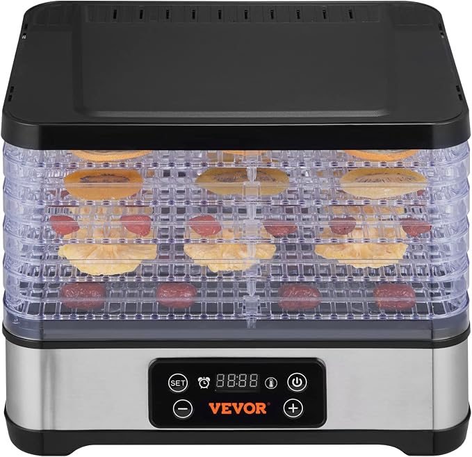 VEVOR Food Dehydrator Machine, 5-Tray Fruit Dehydrator, 300W Electric Food Dryer w/Digital Adjustable Timer & Temperature for Jerky, Herb, Meat, Beef, Fruit, Dog Treats and Vegetables, ETL Listed