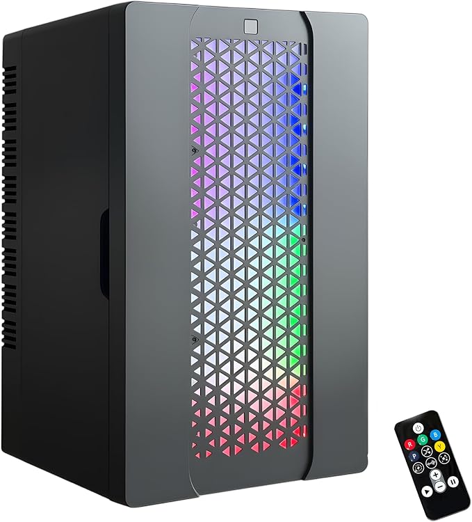 Mini Fridge, iceBlue 24 Display Modes Adjustable LED Light Gaming Mini Fridge, 10 Liter /4 Bottles Wine Fridge, Wine Cooler, Skincare Fridge with Remote Control for Bedroom, Office, Dorm, Gift - Black