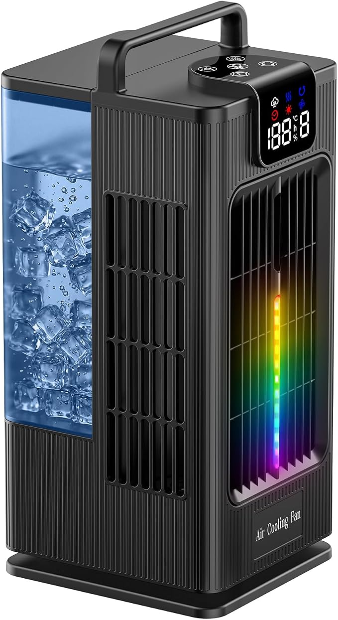 Mini Portable Air Conditioner Cooler: 2000ml Air Cooling Fan with 120°Oscillating - 3 Mist Modes & 4 Speeds, RGB Night Light, 1-8H Timer Remote Control - for Bedroom, Room, Desk