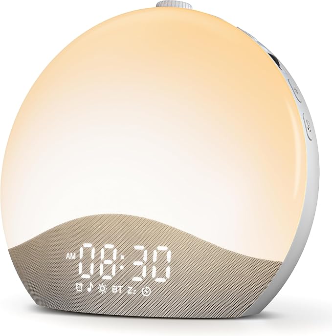 ecozy Sunrise Alarm Clock, White Noise Sound Machine, Alarm Clock for Bedrooms, 26 Soothing Sounds, 17 Night Lights, Bluetooth Speaker, Sunrise Wake-Up Light for Heavy Sleepers, Adults, Kids