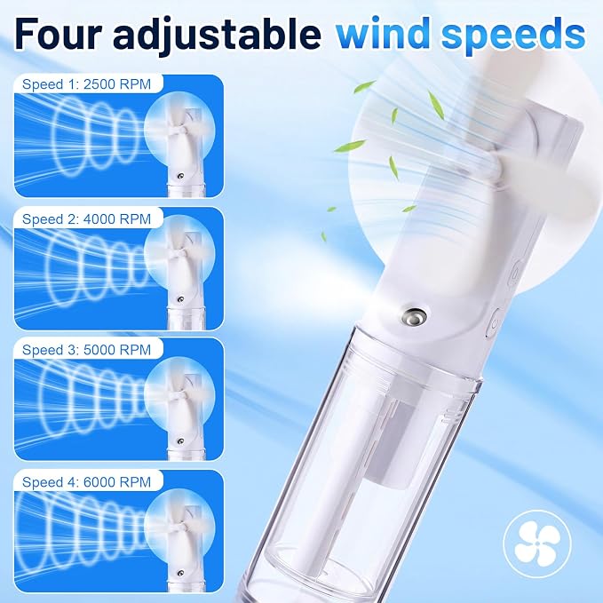 6 Pack Portable Misting Fan Handheld Rechargeable Fan Mini Battery Operated Fans with 4 Speeds Water Mist for Women Men Home Office Travel Makeup Outdoor (White)